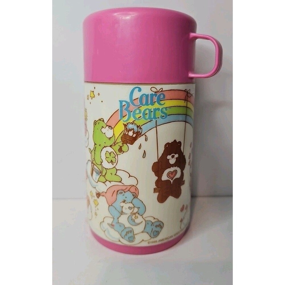 Aladdin Vintage Thermos 1985 Care Bears Pink Rainbow Clouds Stars